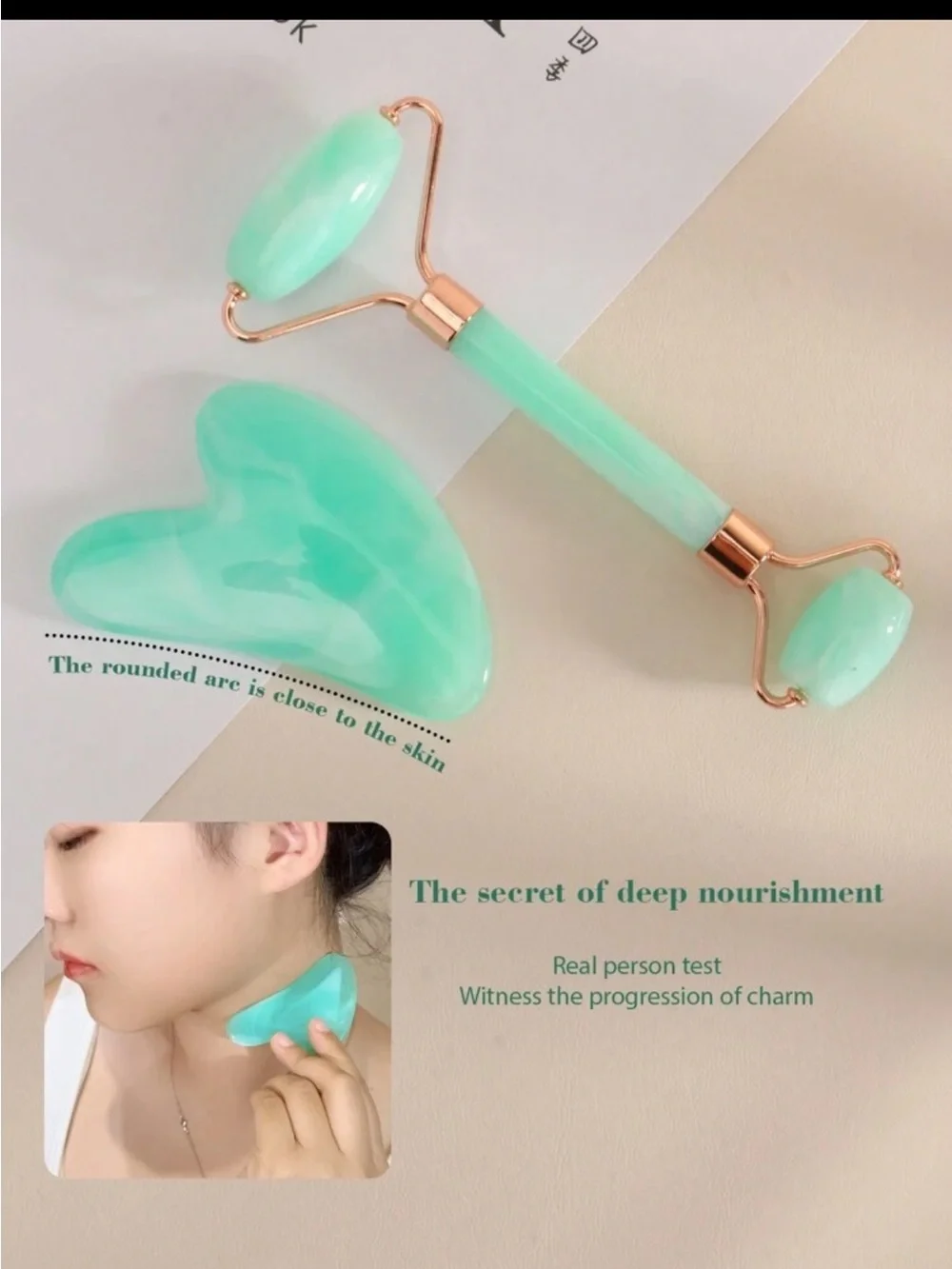 Facial New Jade Roller & Gua Sha Set in Mint Green